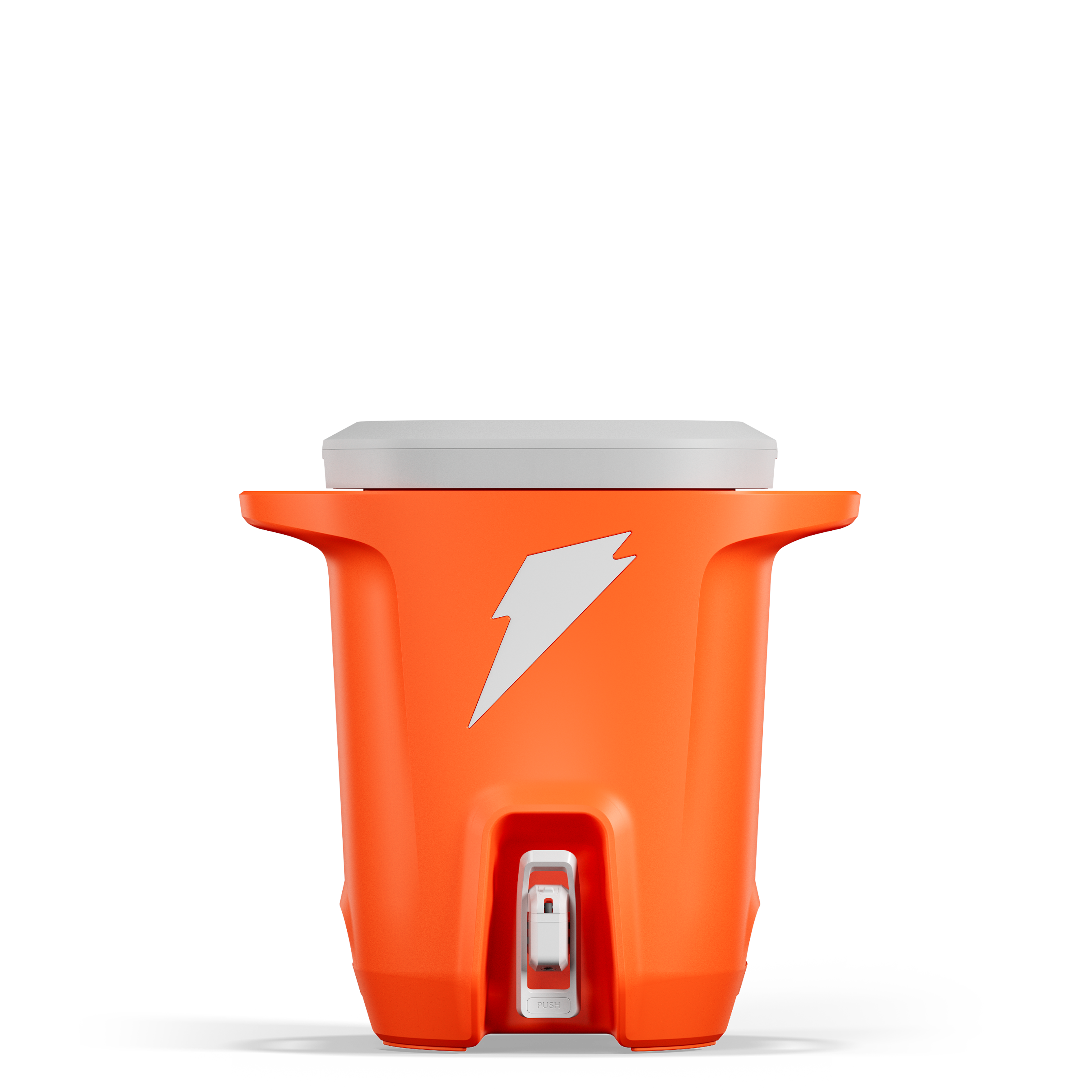Gatorade Dunk hydration cooler in orange with white lid and lightning bolt logo, front view