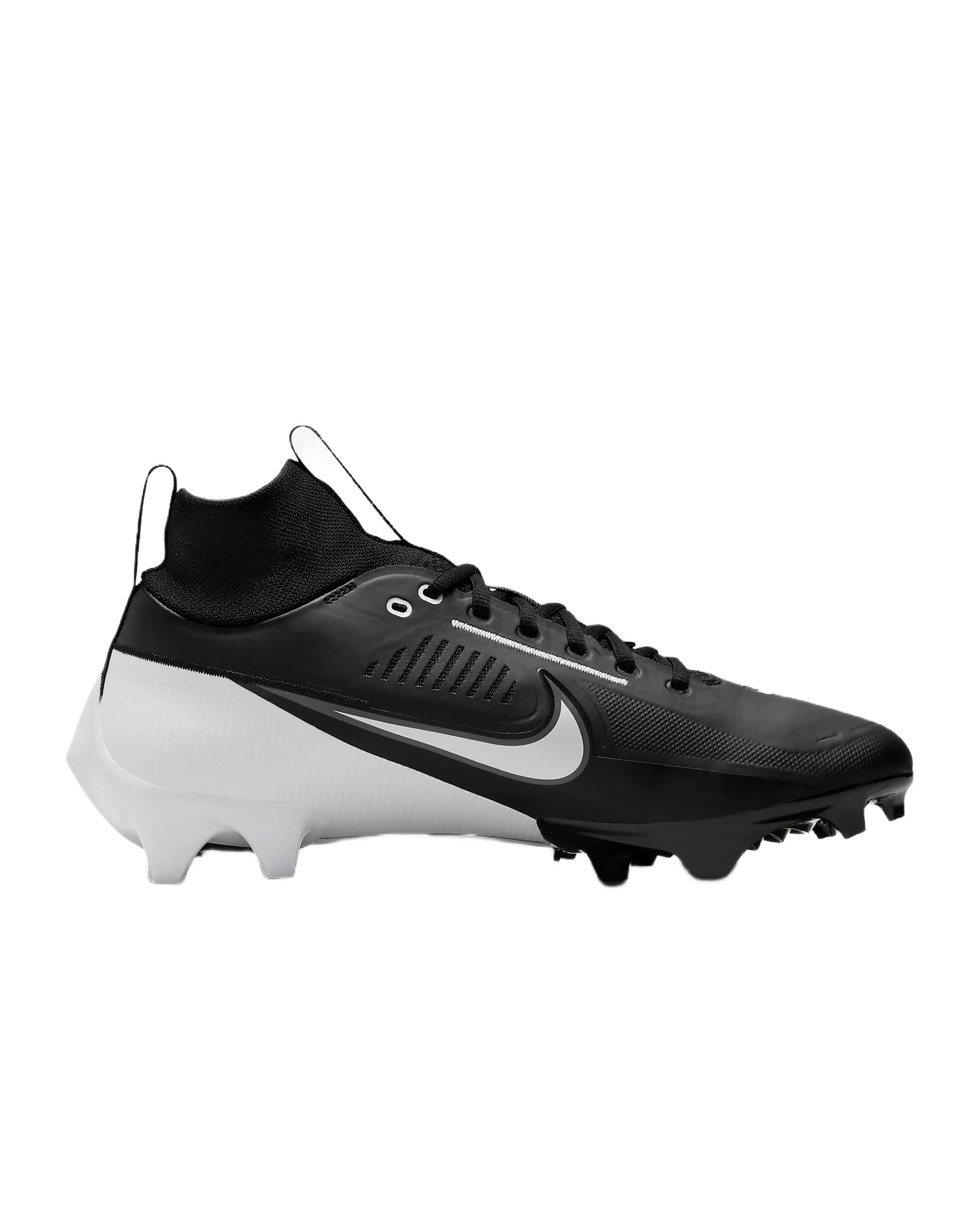 Nike Vapor Edge Pro 360 2 black and white football cleat with molded upper and traditional laces for support and control