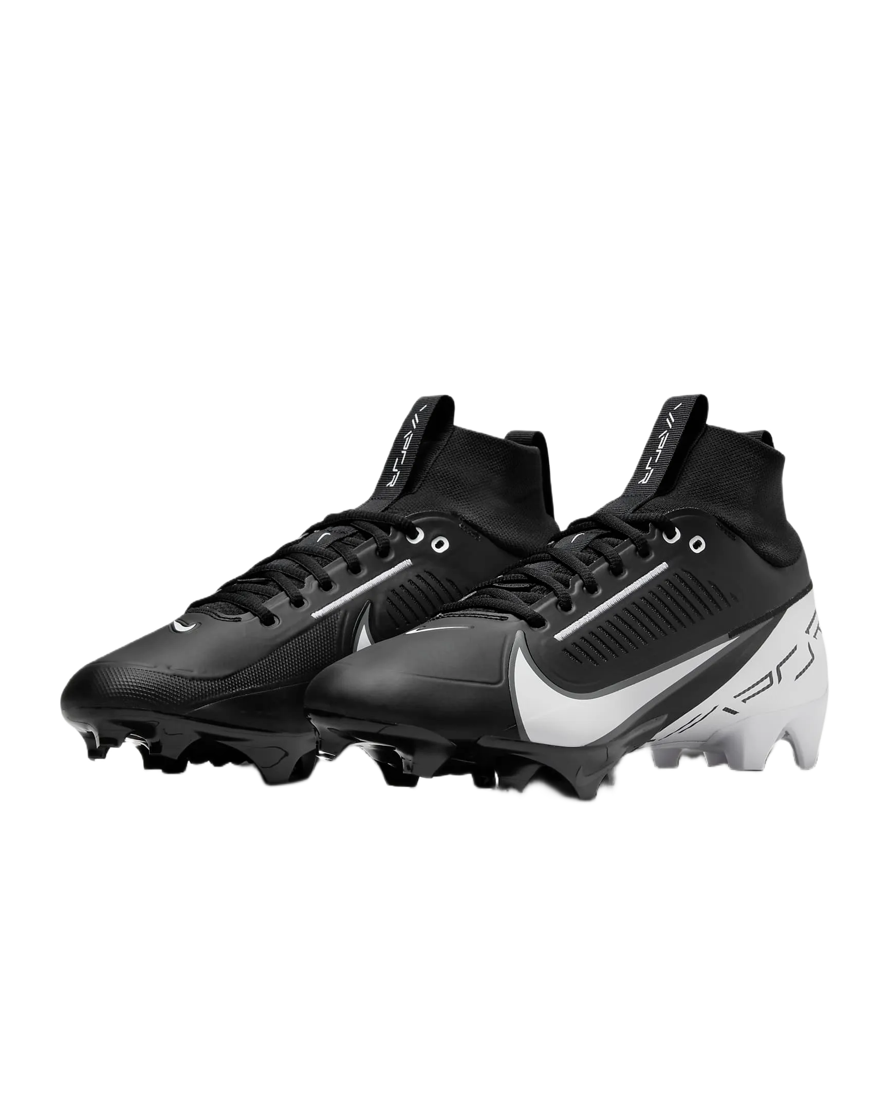 Nike Vapor Edge Pro 360 2 black football cleats with white Nike swoosh and molded upper for enhanced support and traditional laces for customizable fit