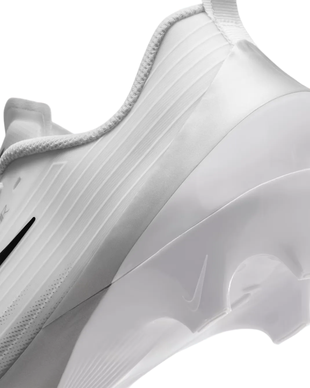Nike Vapor Speed 3 football cleats in white, medial side view