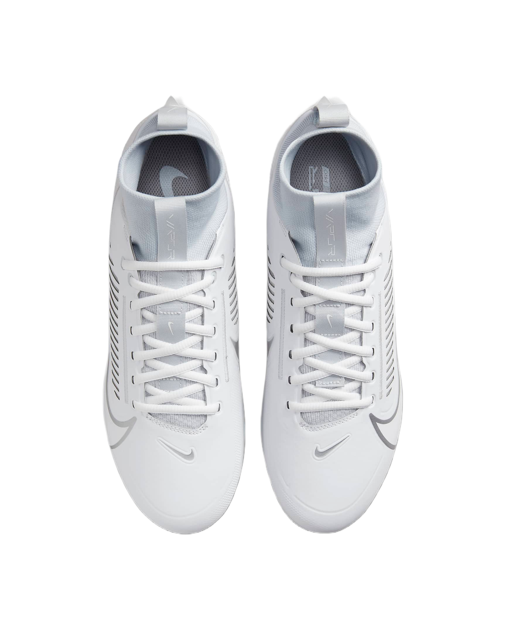 Top view of white Nike Vapor Edge Pro 360 2 football boots with traditional laces and NikeSkin overlay