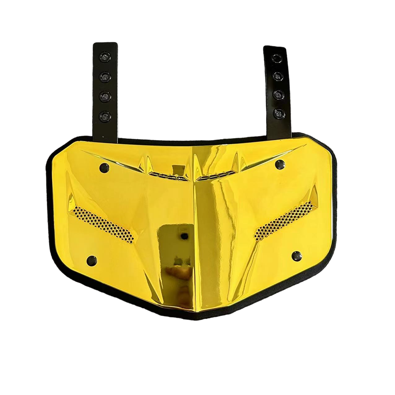 REYRR X-SHIELD Football Back Plate with gold vented shell and adjustable straps for lower back protection