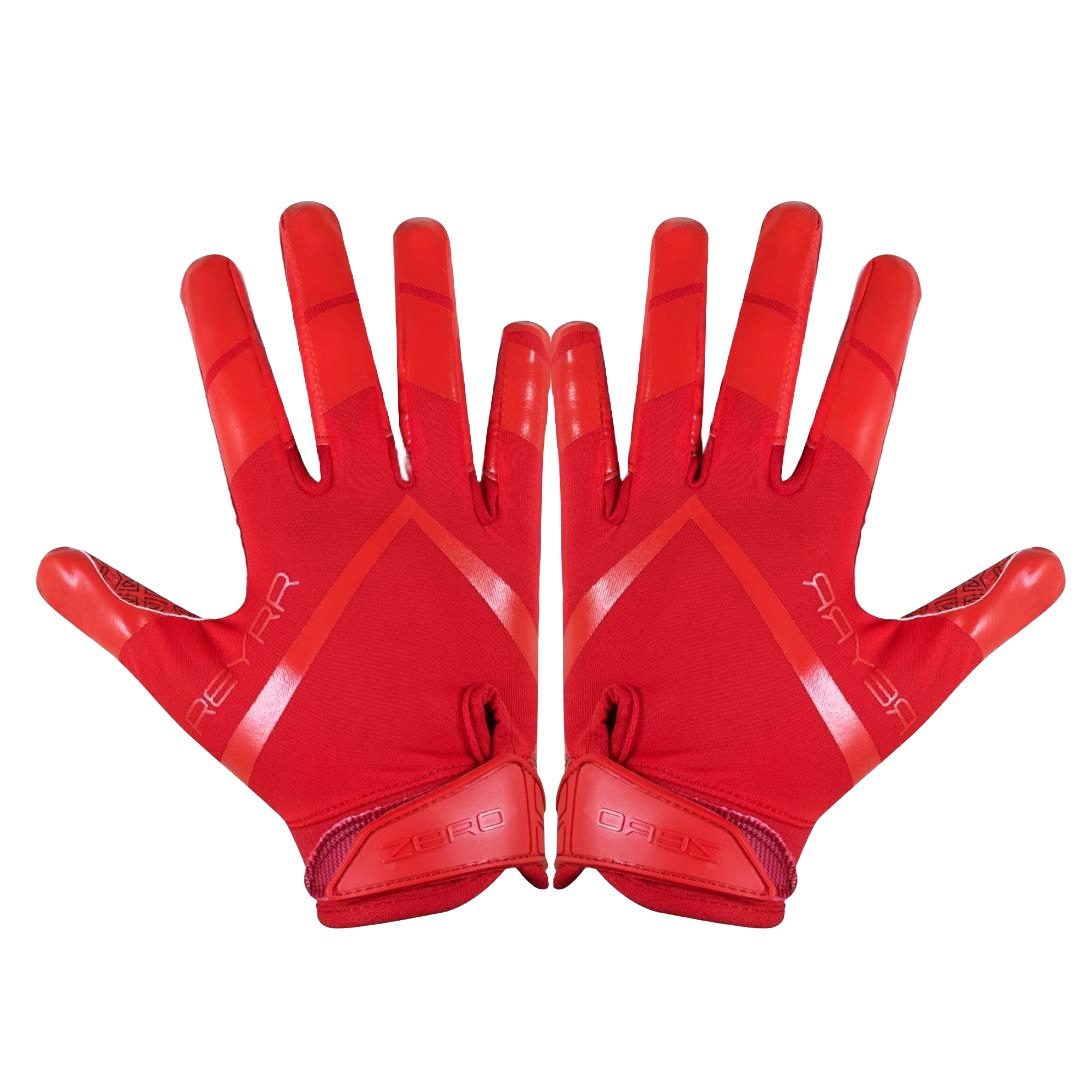 Red Reyrr Zero gloves with enhanced grip technology, lightweight and breathable design for football and floorball players.