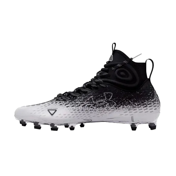 UA Spotlight LUX MC 2.0 lightweight football cleat with breathable upper, 3D-bootie comfort, SuperFoam insole, and multidirectional traction studs.