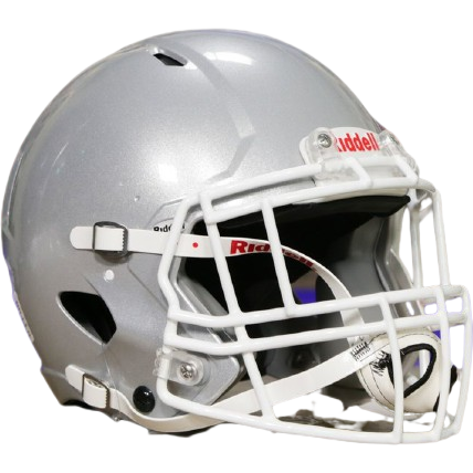 Silver Riddell Victor-I youth football helmet with white facemask and impact protection features