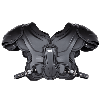 Xenith Velocity² lightweight black football shoulder pads with flexible design and durable straps
