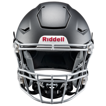 Front view of a gray Riddell SpeedFlex football helmet without facemask.