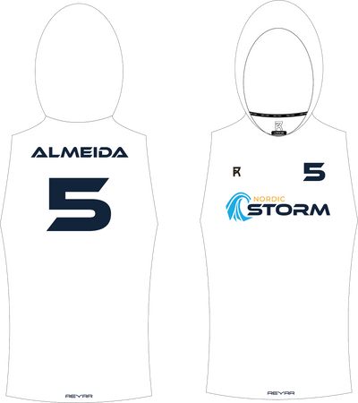 REYRR X Nordic Storm 7V7 sleeveless white hoodie with personalized name and number design