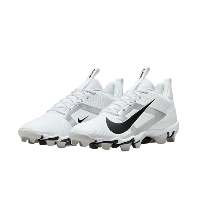 Nike Alpha Menace 4 Shark white football cleats with black swoosh and durable synthetic leather design