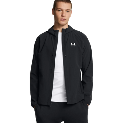 UA Stretch Woven Windbreaker — UA logo branding close-up