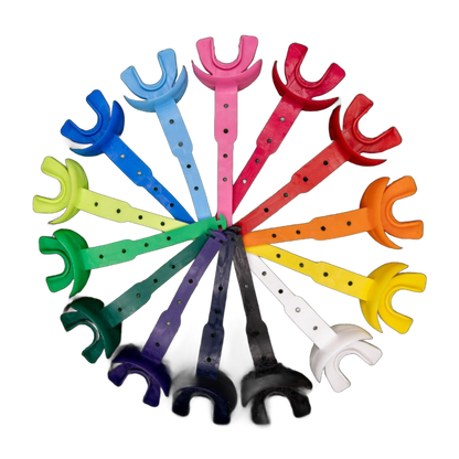 Reyrr Hypervent Mouthguards in assorted vibrant colors arranged in a circular pattern, featuring dual-layer molding and ventilation holes for breathability and protection.