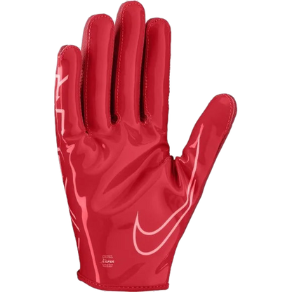Red Nike Vapor Jet 7 football glove with white swoosh logo and glossy finish